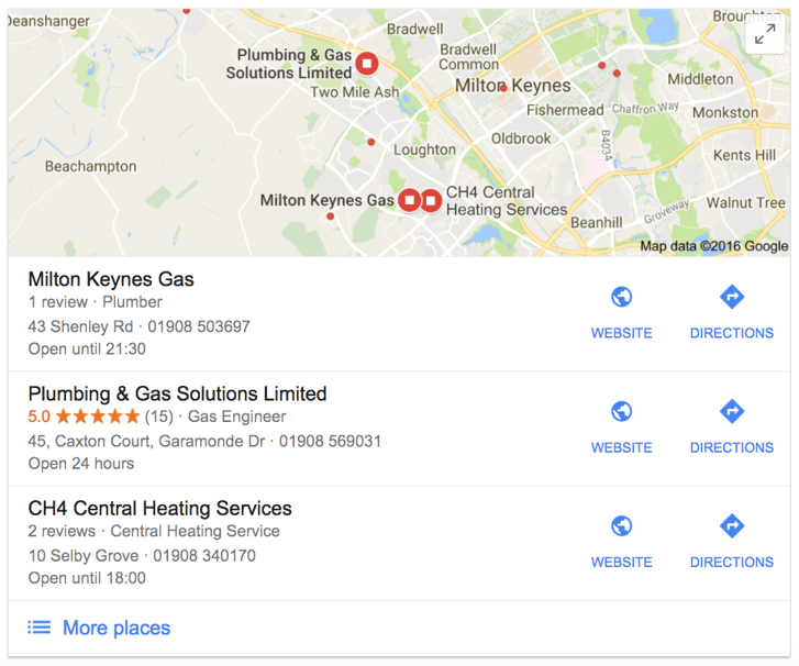 Map listings in Google search results