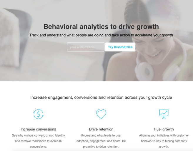 The Kissmetrics homepage The Kissmetrics homepage