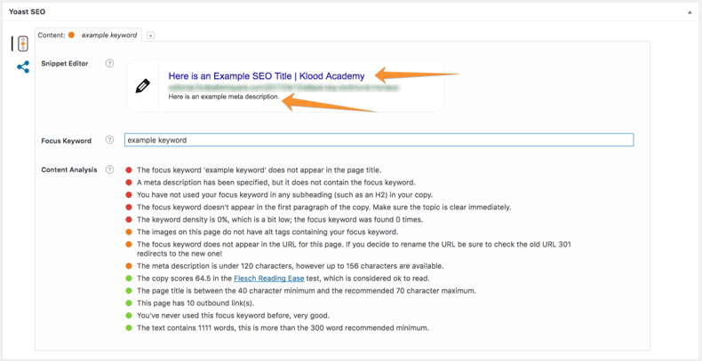 An example SEO title and Meta Description in Yoast SEO plugin