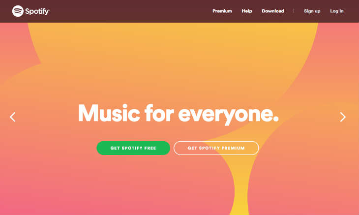 A screenshot of Spotify's website