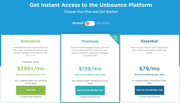 Unbounce price anchoring
