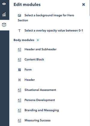 Edit modules on landing pages in HubSpot
