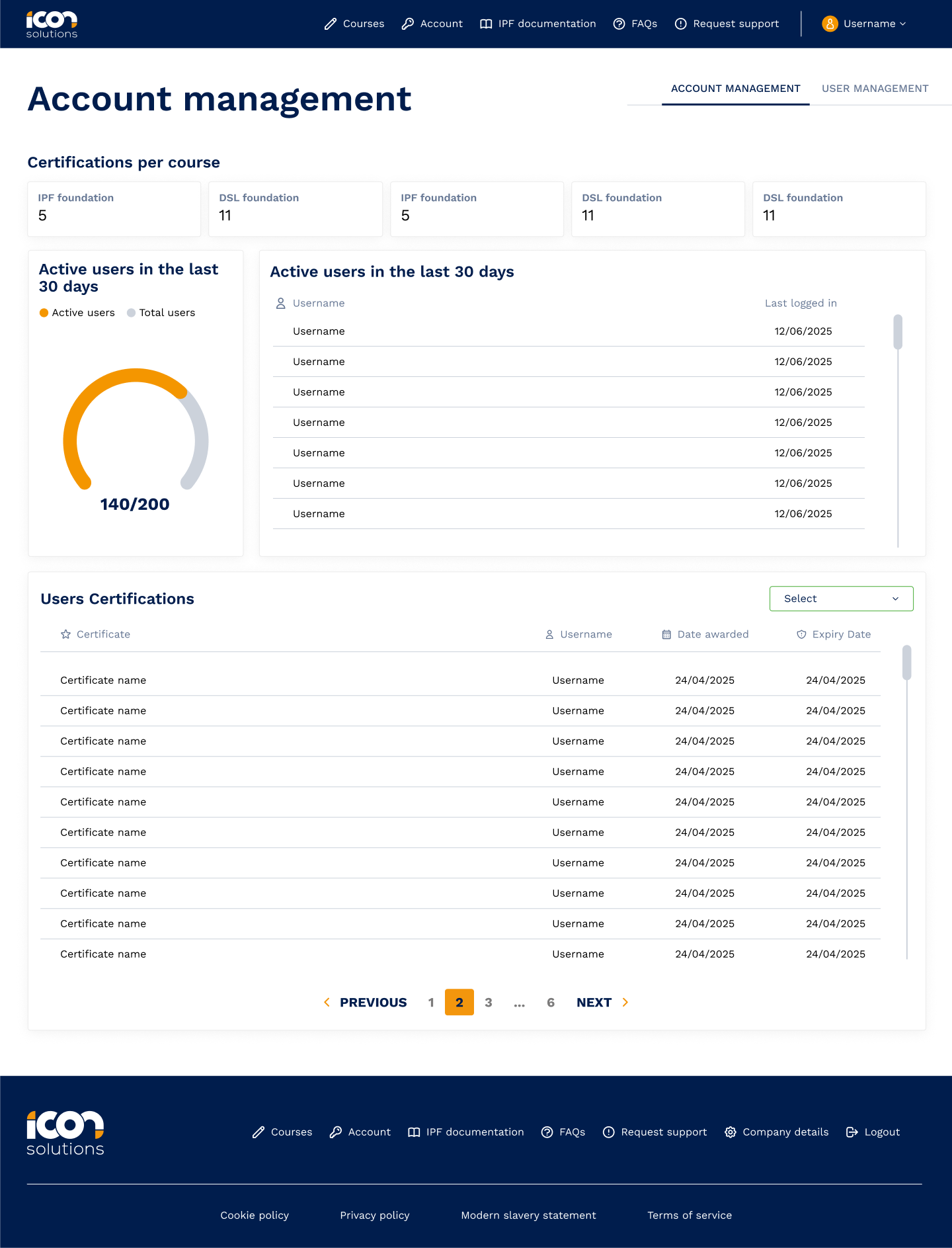 Icon Solutions account management portal screen